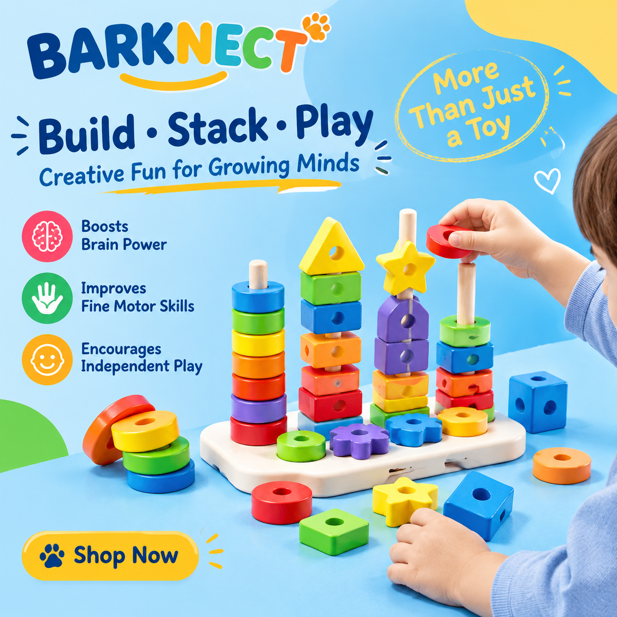 🚀BARKNECT™ Wooden Stacking & Shape Learning Board