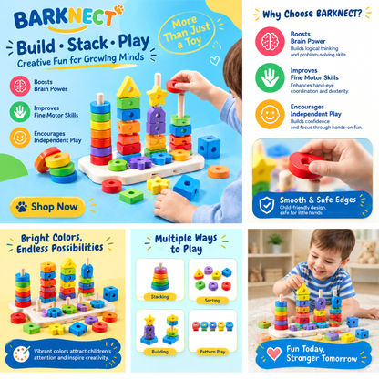 🚀BARKNECT™ Wooden Stacking & Shape Learning Board
