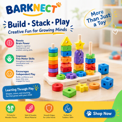 🚀BARKNECT™ Wooden Stacking & Shape Learning Board
